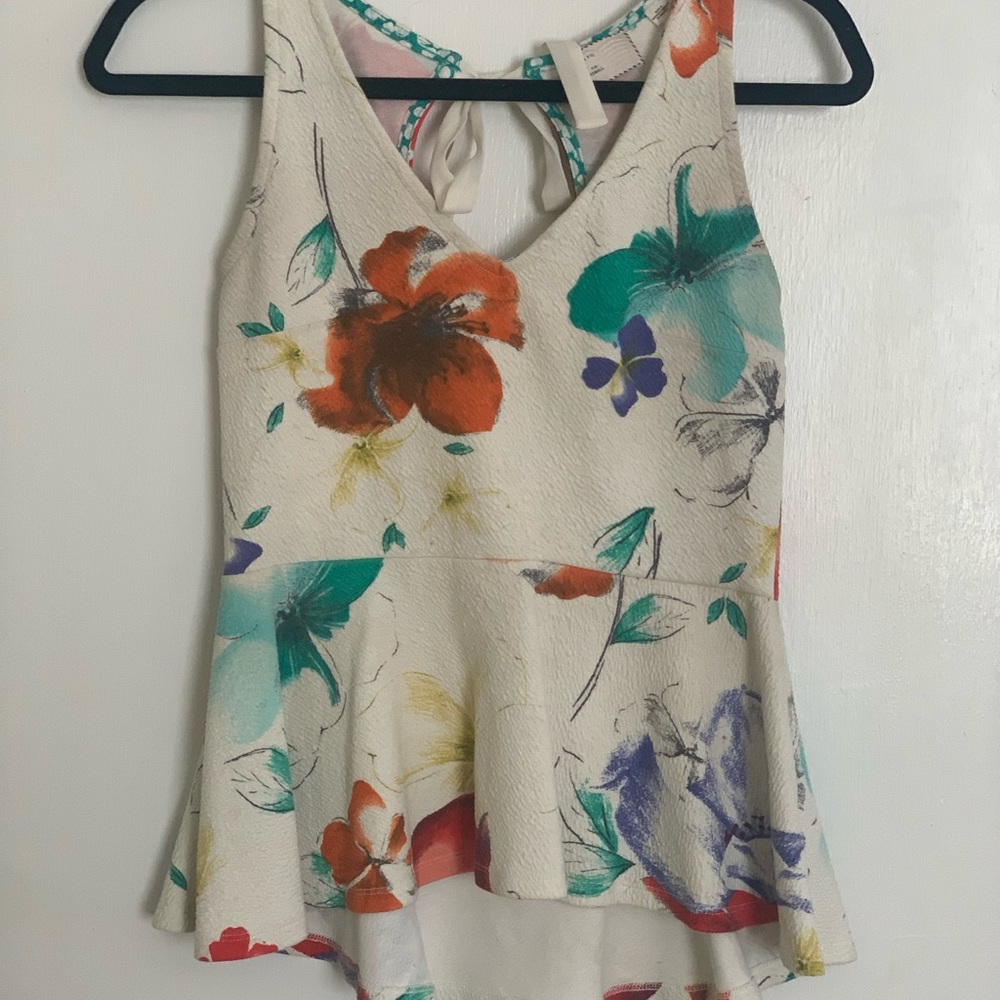 Anthropologie floral watercolor peplum tank